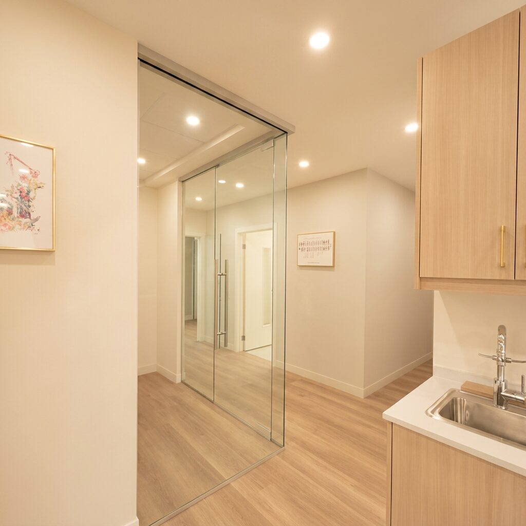 Warm, calm hallway and treatment area at Joysmile Family Dental
